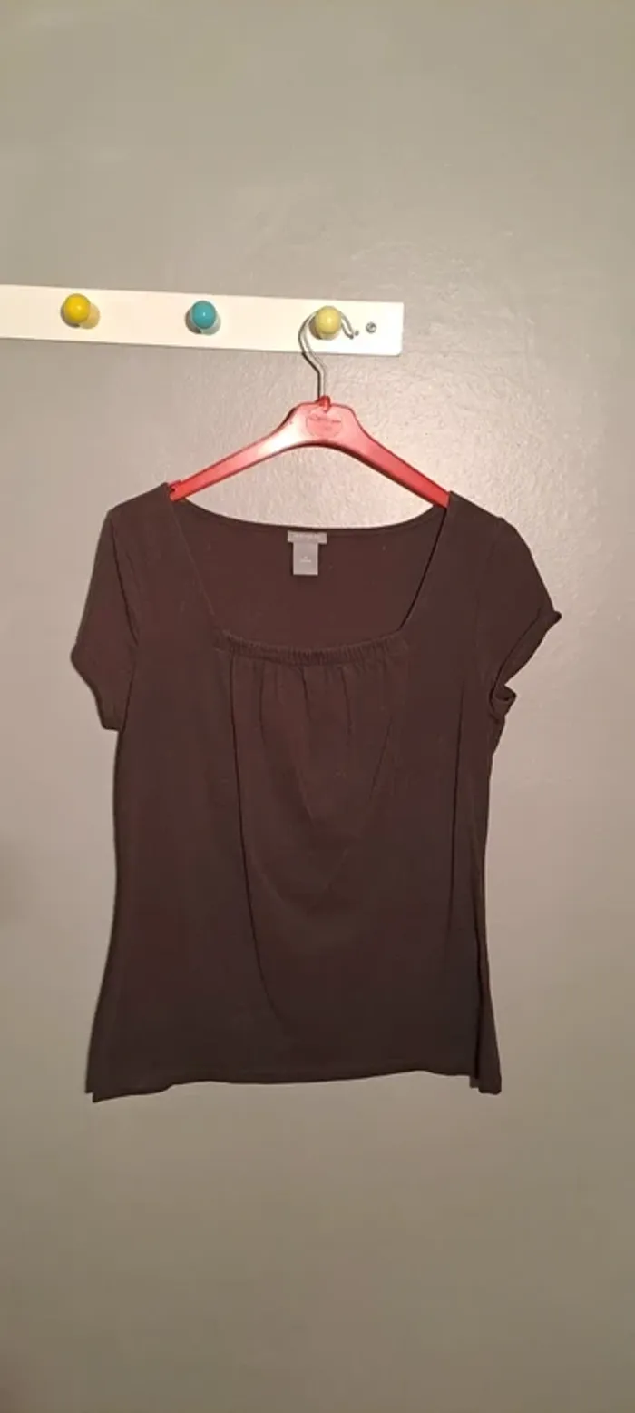 T Shirt femme marron manches courtes - Marque Ann Taylor - Taille 38 - Très bon état. - photo numéro 2