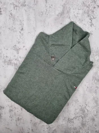 Pull fin col châle Tommy Hilfiger vert – Taille M Homme (mesures en photos)