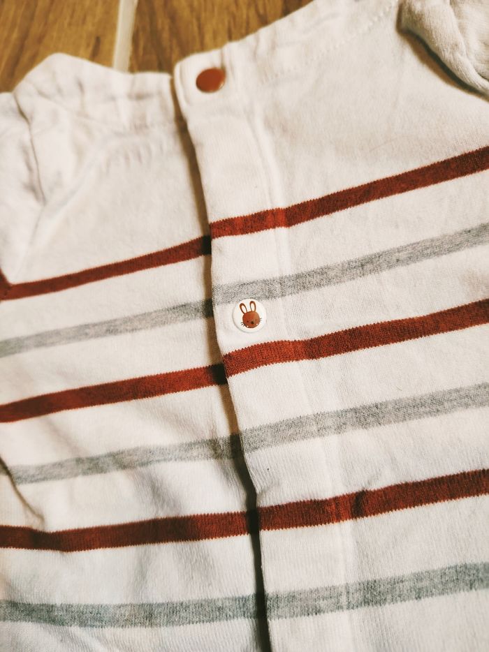 🐰Orchestra - Ensemble salopette marron et t-shirt à rayures motif lapin-taille 18mois - photo numéro 8