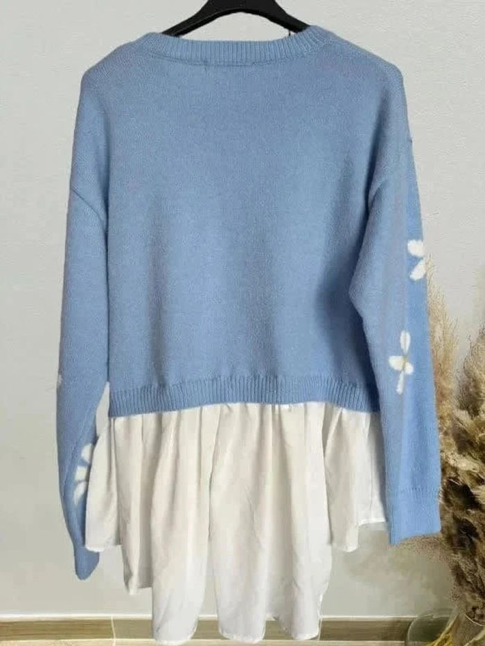 Beau pull chemise femme bleu clair à fleurs TU 36/40 - photo numéro 3