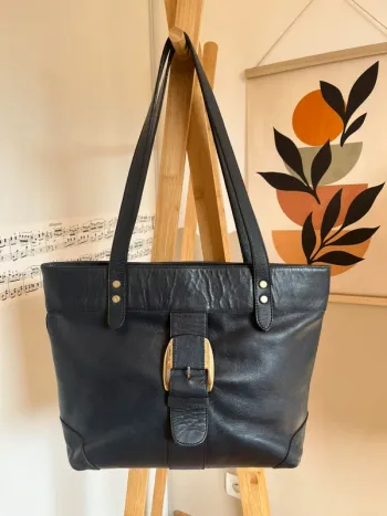 Sac vintage en cuir bleu marine très bon état [ref 2508SBl175]