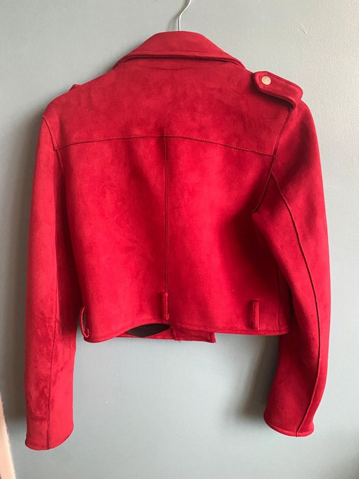 Blouson perfecto style biker en effet daim rouge - photo numéro 5