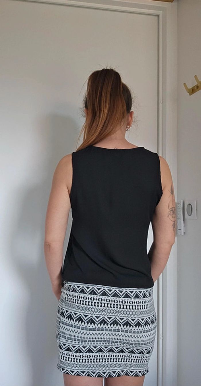 Robe courte Mim noir & blanc – Taille 34 – Effet bi-matière & zip devant - photo numéro 4