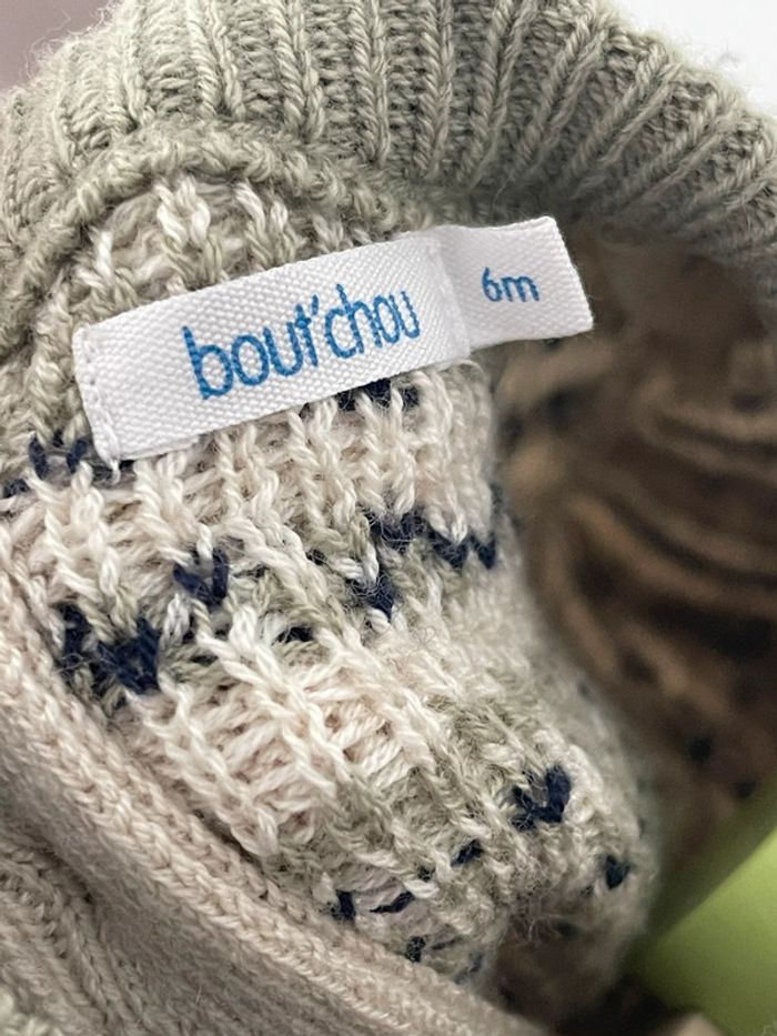 Magnifique pull jacquard tons verts pour bébé quasi neuf boutchou taille 6 mois de chez Monoprix - photo numéro 5