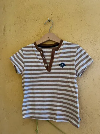 T-shirt manches courtes garçon – 3 ans – Rayures crème & marron clair