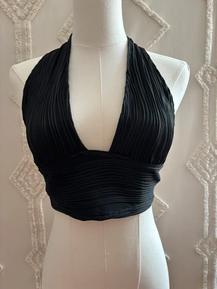 Top noir plissé à dos nu effet drapé – taille S – matière fluide et stretch - photo numéro 5