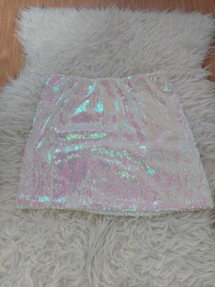 Mini jupe sequins réversibles blancs irisés T.U TBE - photo numéro 2