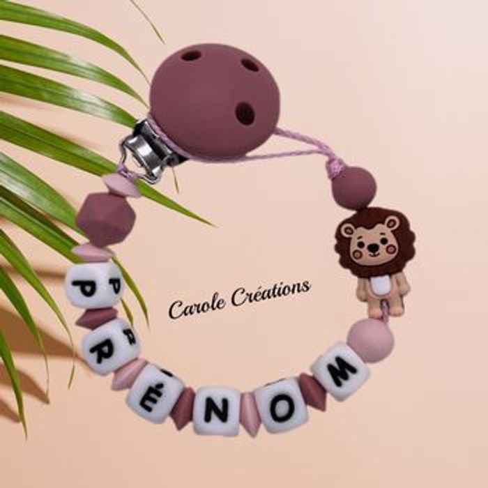 Attache tétine silicone personnalisé lion 3D fille rose