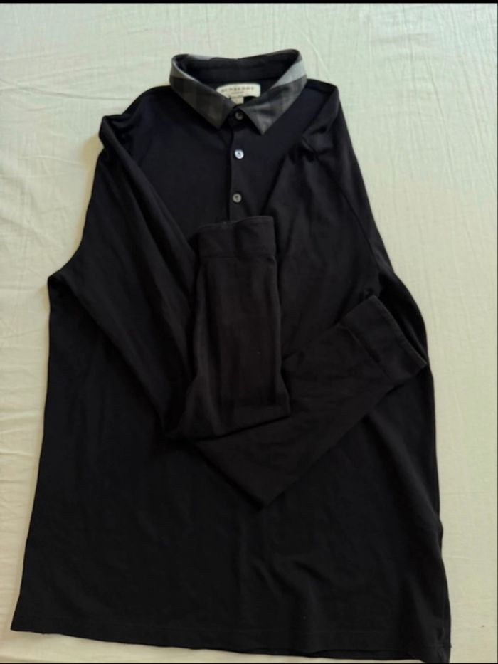 Polo Burberry noir col check – manches longues – taille L – authentique - photo numéro 4