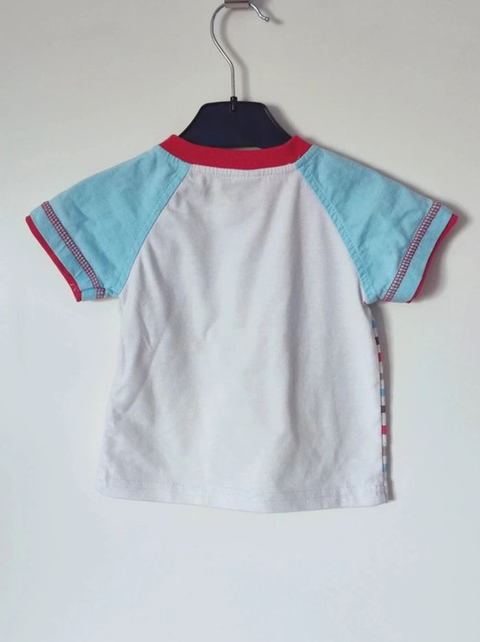 Tee-shirt bleu ciel blanc rouge chat / Tom & Kiddy - 12 mois - photo numéro 3
