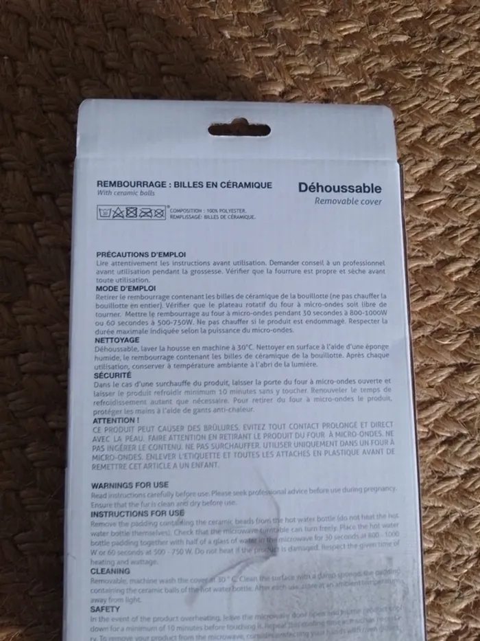 bouillotte micro ondable format manchon - photo numéro 6