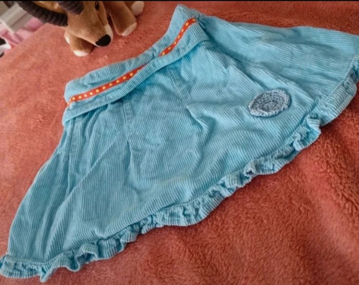 Jupe Bébé Fille 6 Mois - Velours Côtelé Bleu Ciel à Volants