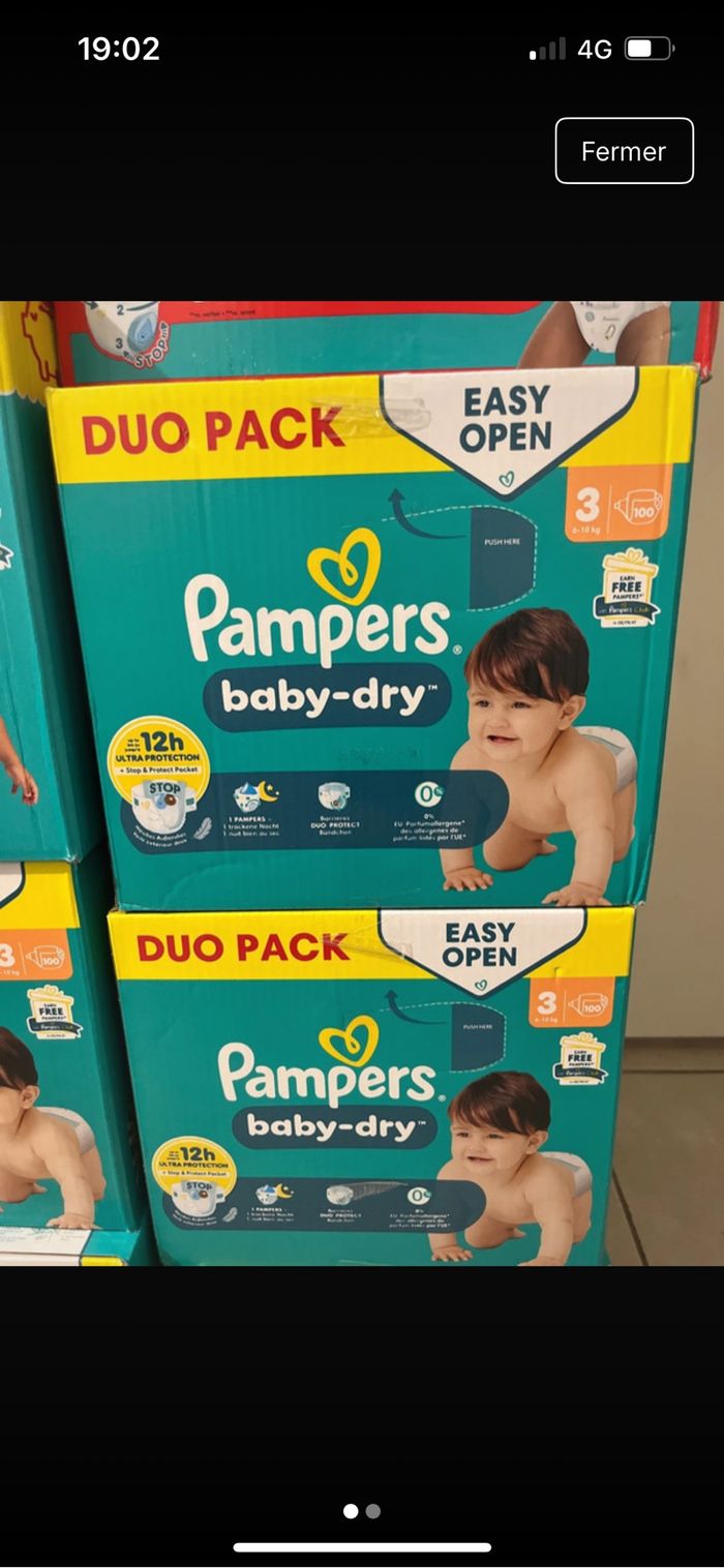 2 cartons couches t3 Pampers