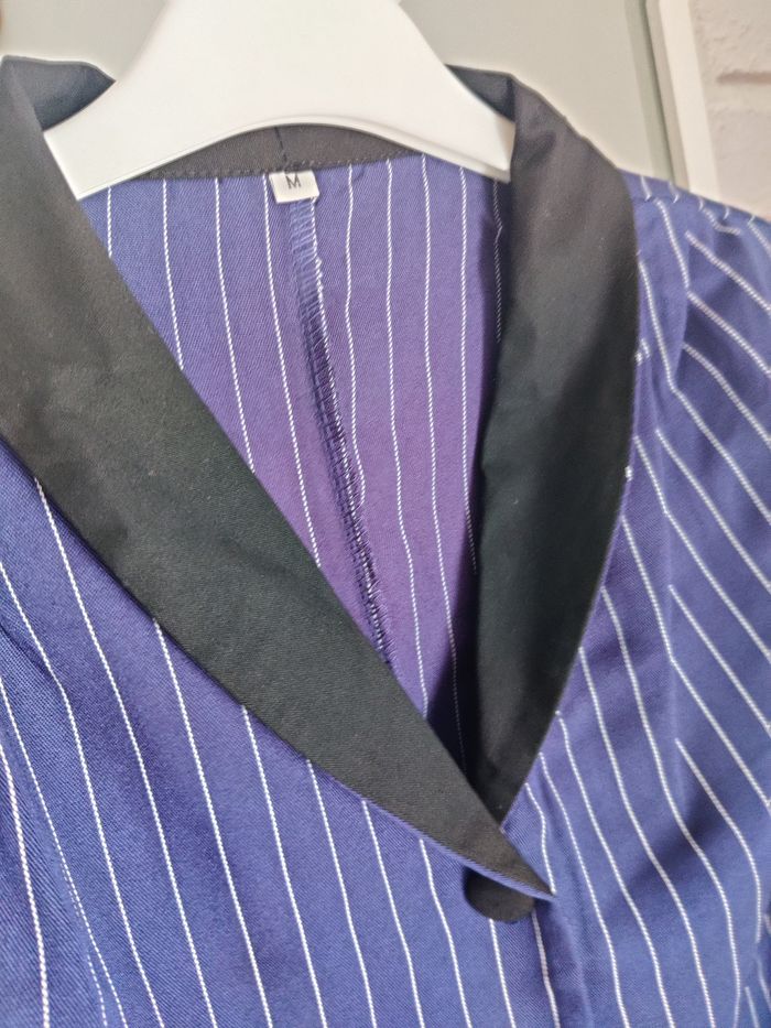 Robe ceinturée vintage rétro rayé bleu foncé des années 1950 Taille M - Neuf - photo numéro 5