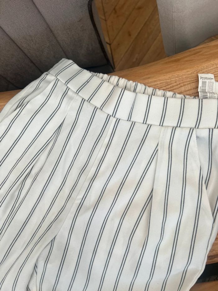 Pantalon fluide été femme fille ado taille XS blanc à rayures stradivarius 34 - photo numéro 2