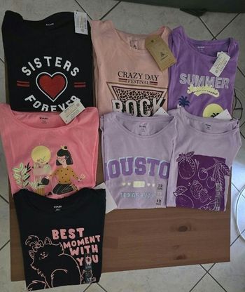 (Neufs non portés) 🏷🥰🤩🩷 lot Tee-shirts MC 12 ans fille 🥰🤩🩷