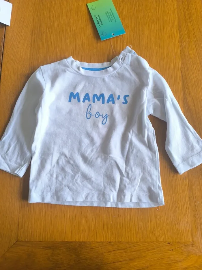 306491 tee-shirt ML Blanc garçon 3 mois "mama's boy"