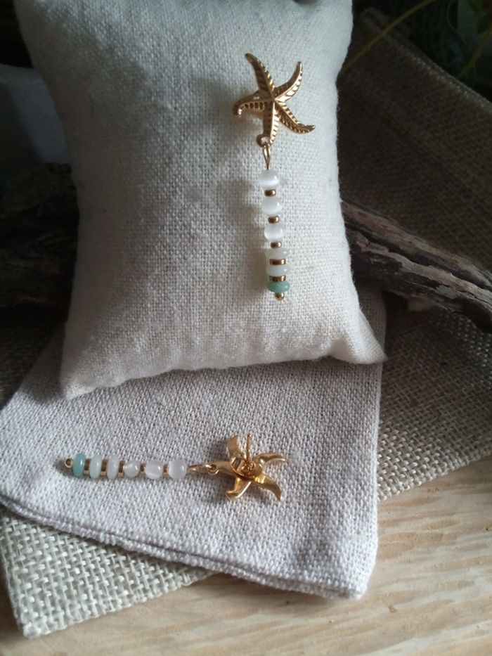 Boucles d'oreilles bohèmes étoiles de mer et pierres naturelles - photo numéro 4