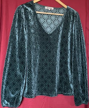 Haut de pyjamas à manches longues en velours vert Grain de Malice taille 42 (XL)