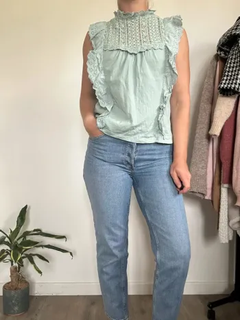 Mango Top vert d’eau coton – Taille 38 – Très bon état