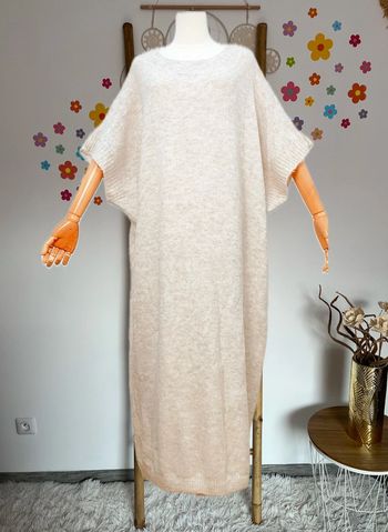 Robe longue en maille écru chiné