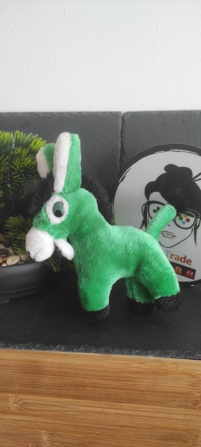 Âne peluche vert noir  blanc Vertbaudet ancien vintage Doudou Cheval Vert Baudet