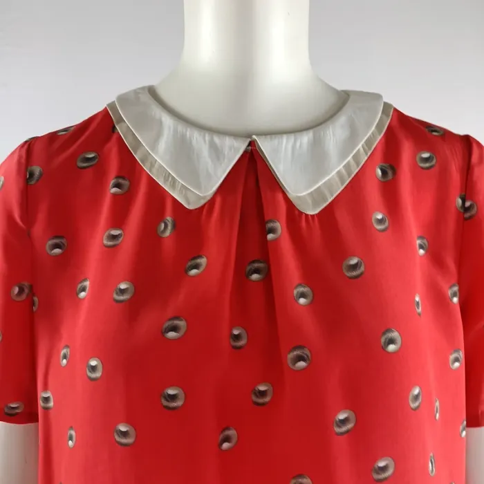 Top rouge à col claudine blanc See U Soon imprimé pois taille S style rétro A1543 - photo numéro 7