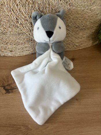 Neuf doudou renard gris mouchoir blanc mes petits cailloux