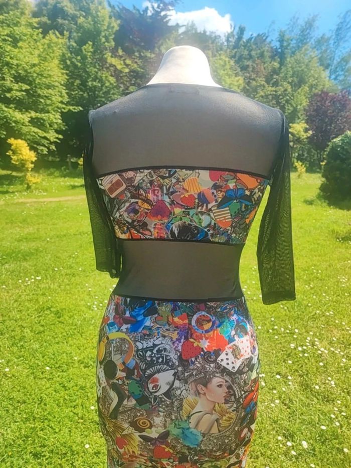 Magnifique robe sexy voile imprimé multicolore original atypique festival Ayapana taille XS 34 S 36 - photo numéro 8