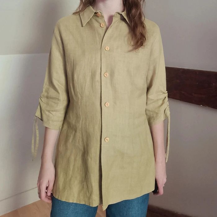 Chemise lin manches 3/4 vert amande - photo numéro 2