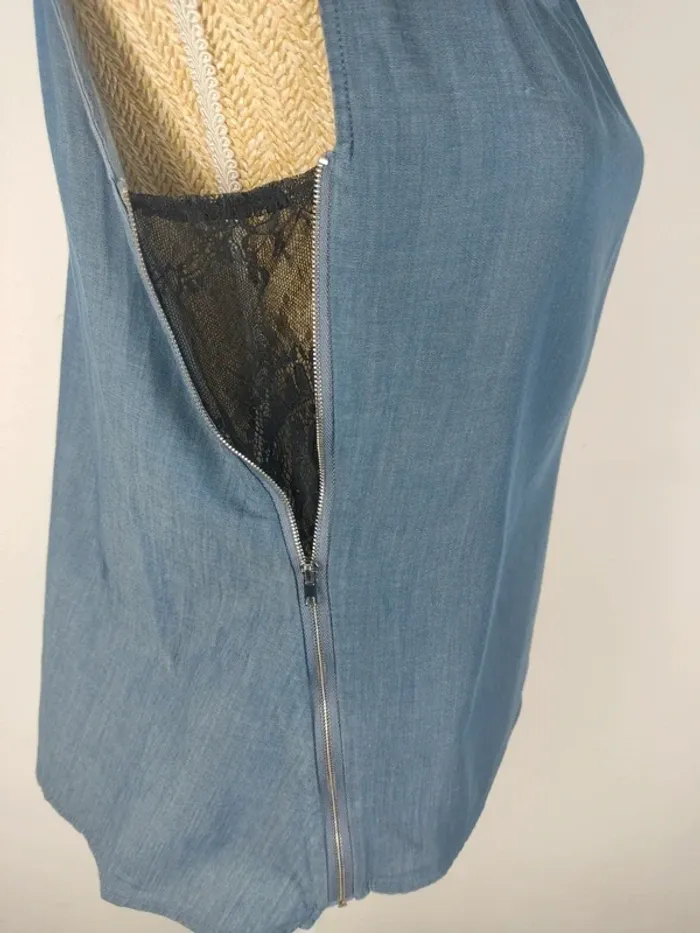 Blouse sans manches tissu impression jeans côté dentelle noire avec zips taille M DDP - photo numéro 6