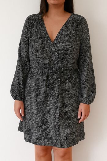 Robe Cache-Cœur Imprimée Noir & Blanc - Manches Longues & Jupon Intégré - T. 40 - La Halle