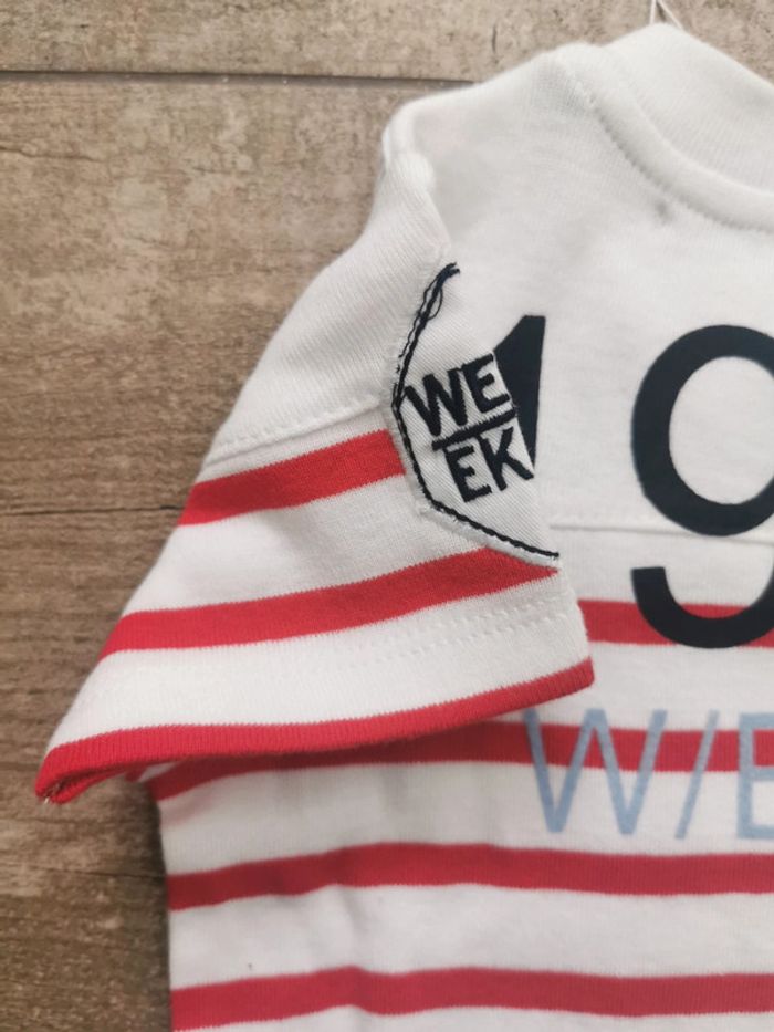 Teeshirt Week-end à la mer 6mois rouge et blanc marinière Neuf avec étiquette - photo numéro 8