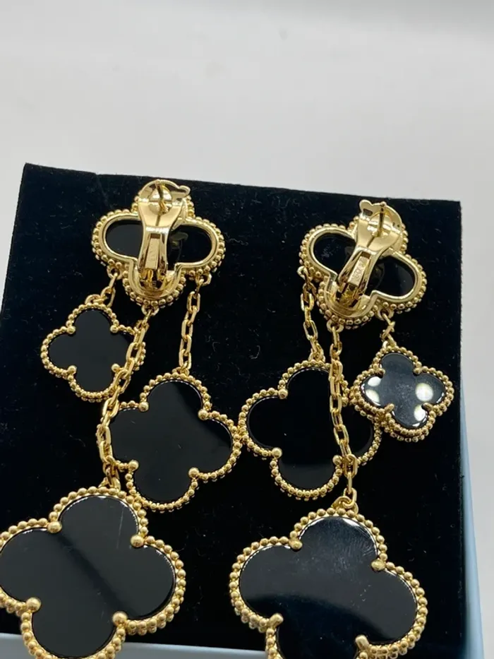 Boucles d’oreilles pendantes trèfles onyx nori - photo numéro 6