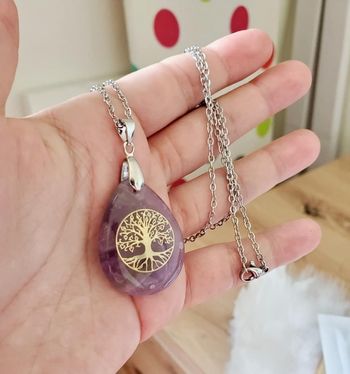Collier pendentif pierre Améthyste
et chaine acier