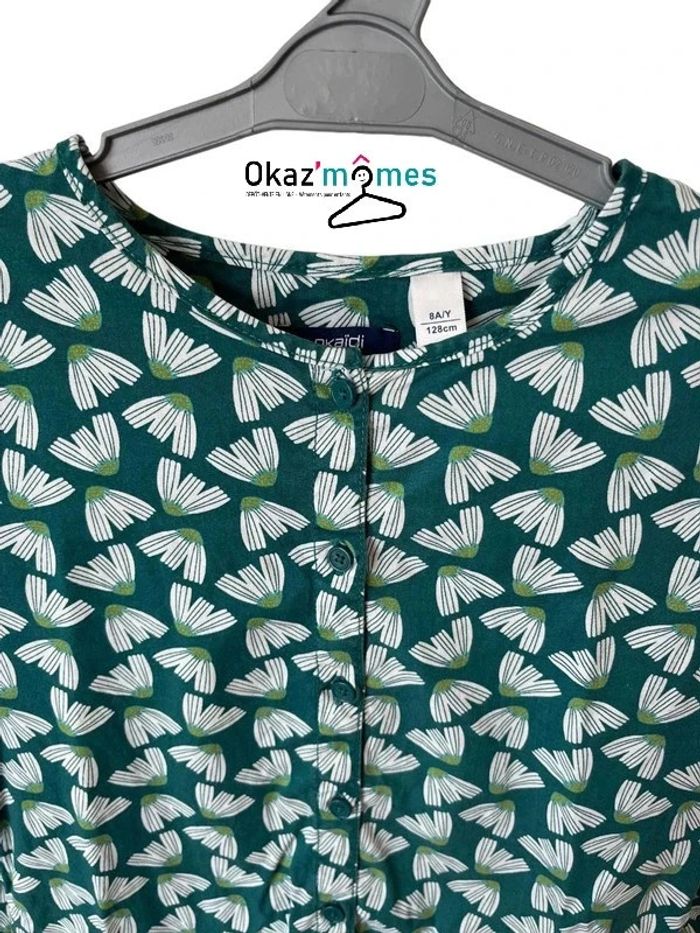 Robe légère à manches longues, verte à motifs - Okaïdi 8 ans (128cm) - photo numéro 2