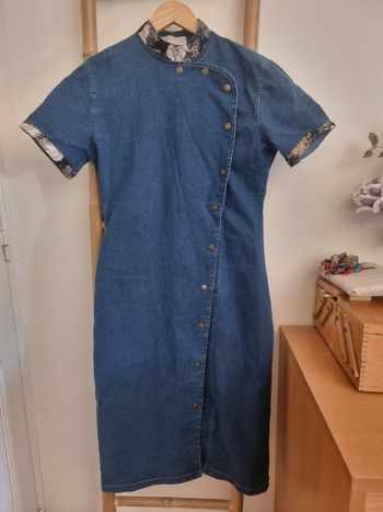 Qipao cheongsam moderne coton jean chinoise virage taille 38