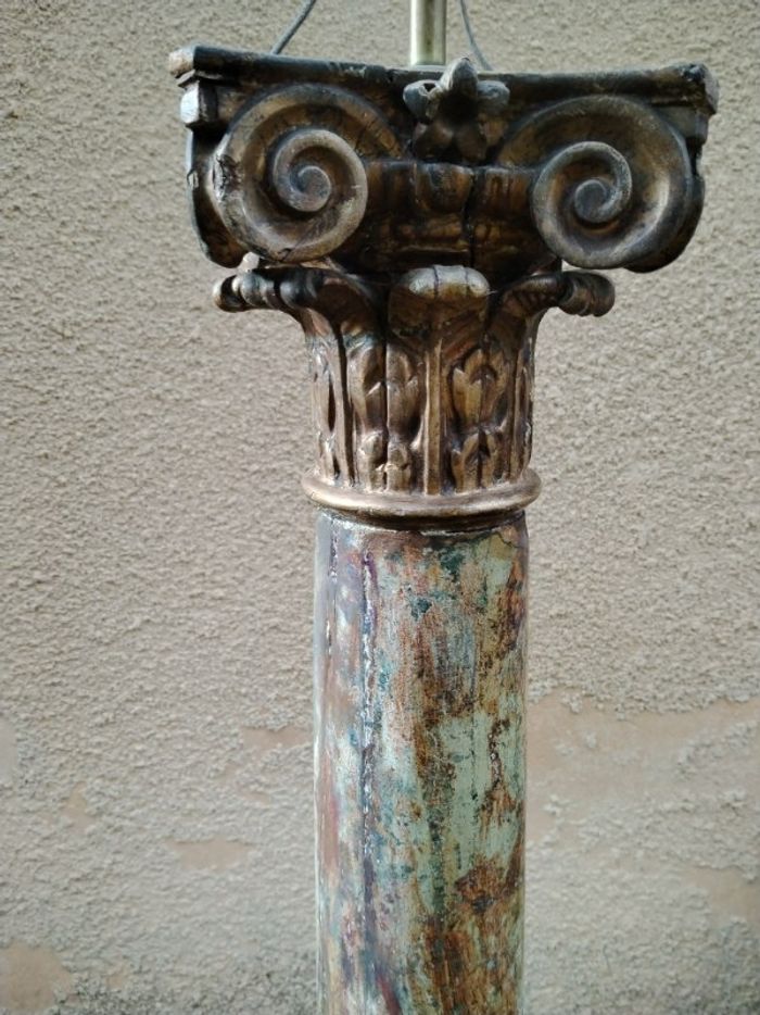 Colonne en bois peint antique luminaire - photo numéro 4