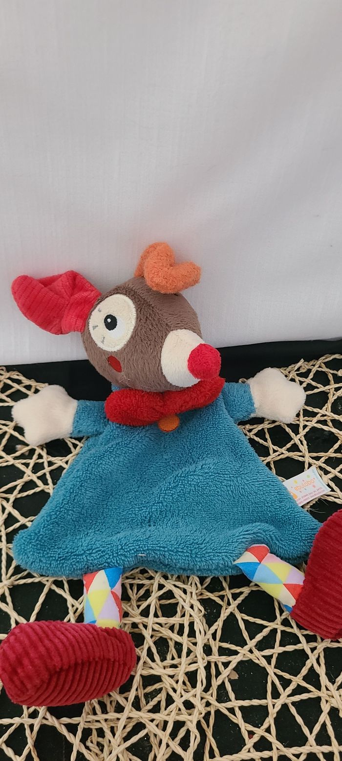 Chien EBULOBO doudou Gustave le clown plat bleu