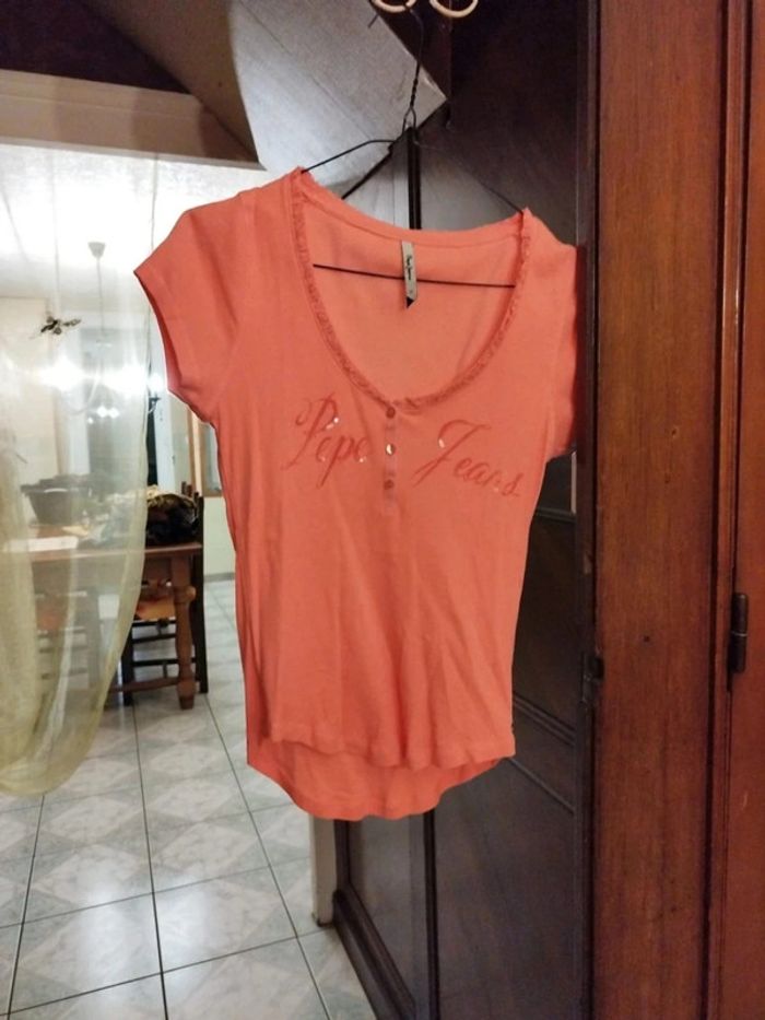 T-shirt top rose saumon Pepe Jeans M/38 y2k - photo numéro 2