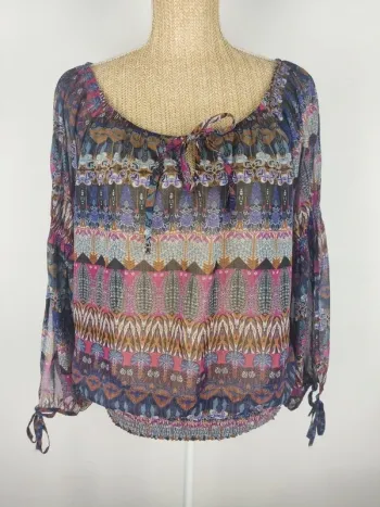 Blouse manches longues et ouvertes motifs graphiques violets et multicolores taille 38 Morgan
