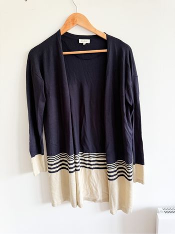 Gilet long cardigan bleu marine beige paillette Bel&bo taille 36 S