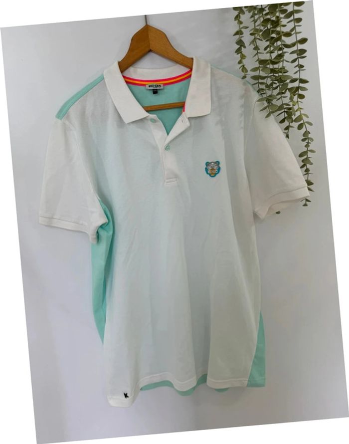 Polo Kenzo bicolore blanc et vert menthe 100% coton taille 3XL - photo numéro 3