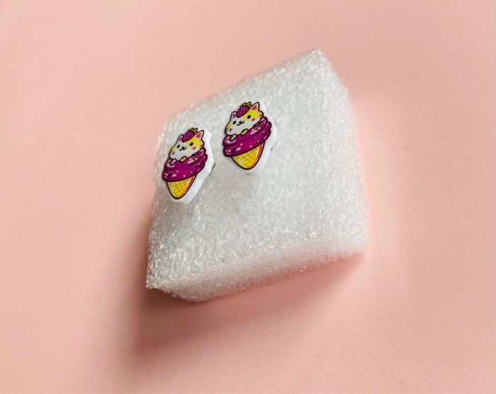 Boucles d’oreilles Fait Main Chat Ice Cream - photo numéro 2