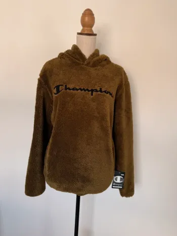 Sweatshirt capuche polaire teddy vert kaki poches neuf M pull sweat coton felpa suéter maille