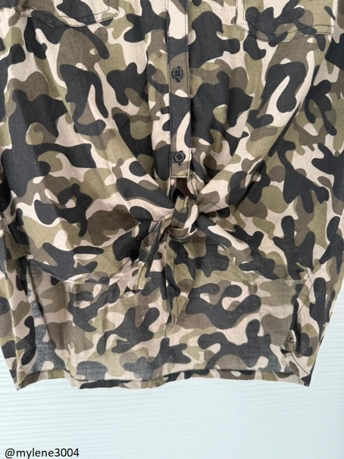 Haut chemise militaire camouflage kaki manches 3/4 nouée - photo numéro 2