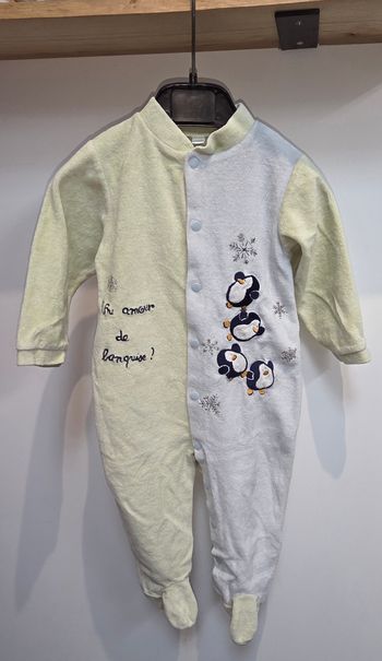 Pyjama velours une pièce bleu/vert 12 mois