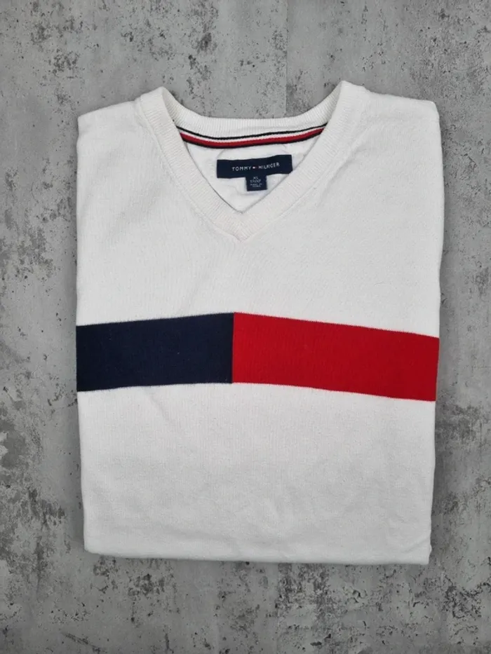 Pull col V Tommy Hilfiger blanc, XS Hommes - photo numéro 2