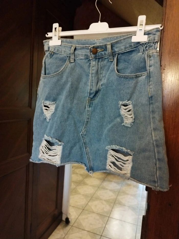 Jupe bleue en jeans déchiré Shein taille S/36 - photo numéro 7