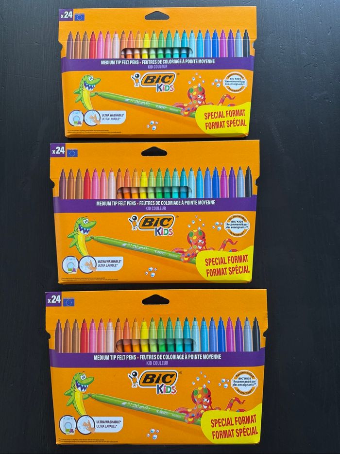 Lot de 3 packs feutres de coloriage(24feutres)